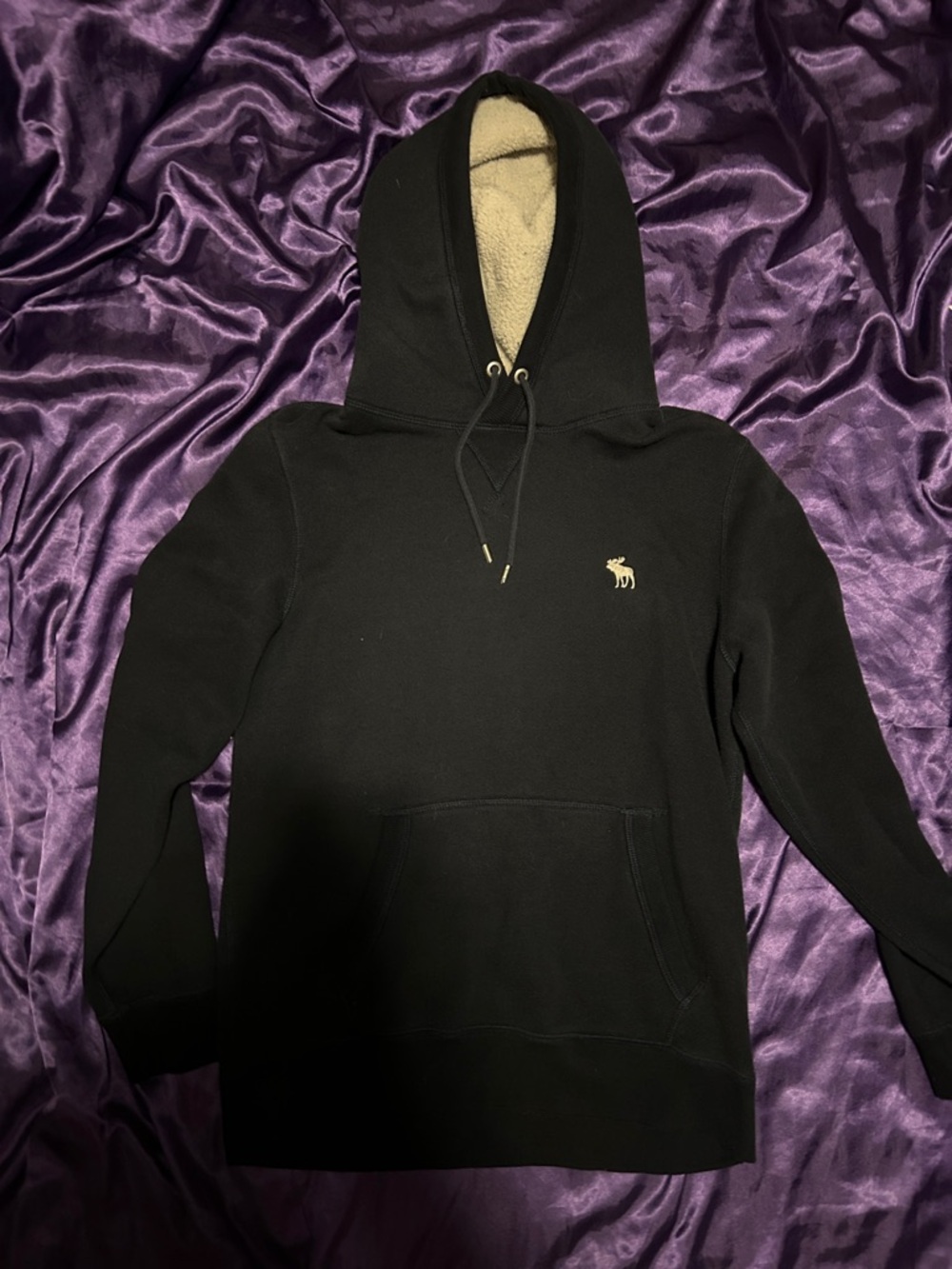 Abercrombie & Fitch Navy Hoodie with Contrast Sherpa Hoodie Lining